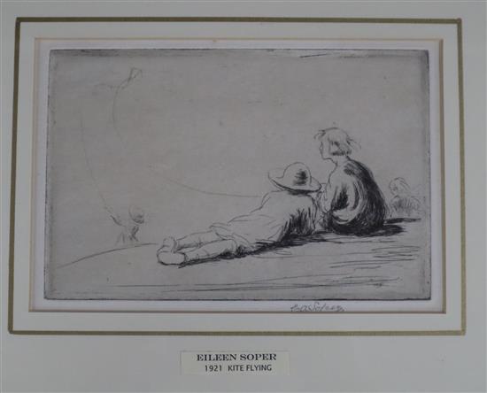 Eileen Soper (1905-1990), etching, Kite Flying 1921, signed in pencil, 9.5 x 14.5cm